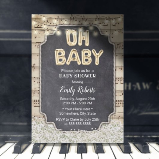 Muziek Oh Baby shower Rustic Baby's Breath Floral Kaart