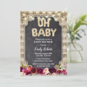 Muziek Oh Baby shower Rustic Burgundy Red Floral Kaart (Staand voorkant)