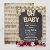 Muziek Oh Baby shower Rustic Burgundy Red Floral Kaart (Voorkant / Achterkant)