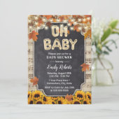 Muziek Oh Baby shower Rustic Fall Leaves Sunflower Kaart (Staand voorkant)