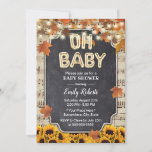 Muziek Oh Baby shower Rustic Fall Leaves Sunflower Kaart