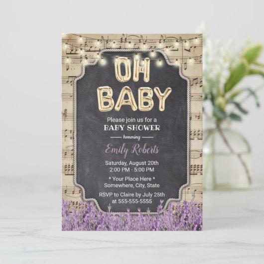 Muziek Oh Baby shower Rustic Lavender Floral Kaart (Staand voorkant)