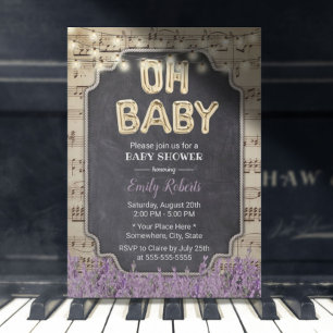 Muziek Oh Baby shower Rustic Lavender Floral Kaart