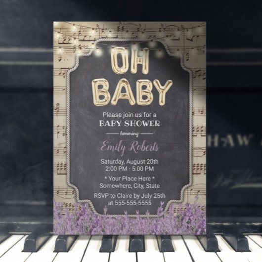 Muziek Oh Baby shower Rustic Lavender Floral Kaart