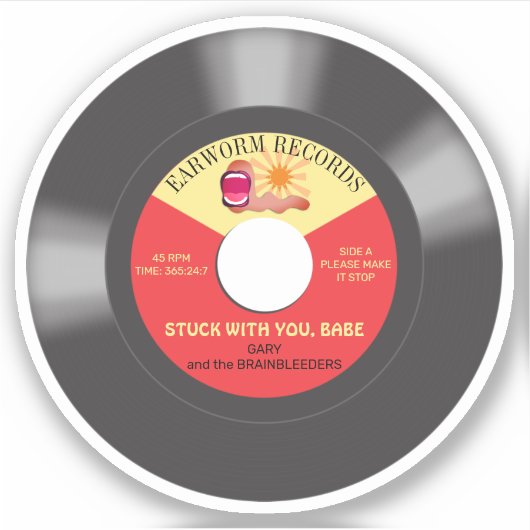 Muziek oorworm 45 vinyl plaat single gepersonalise sticker (Voorkant)