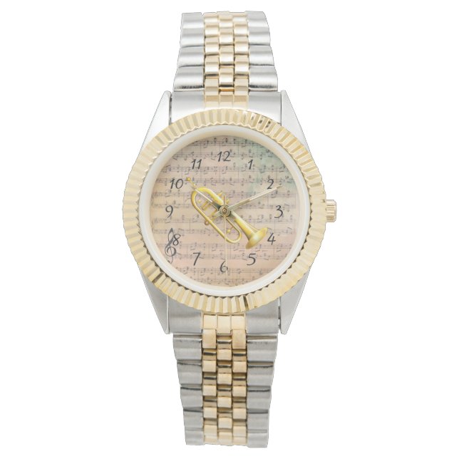 Muziek op  pagina's met een Trumpet Horloge (Voorkant)