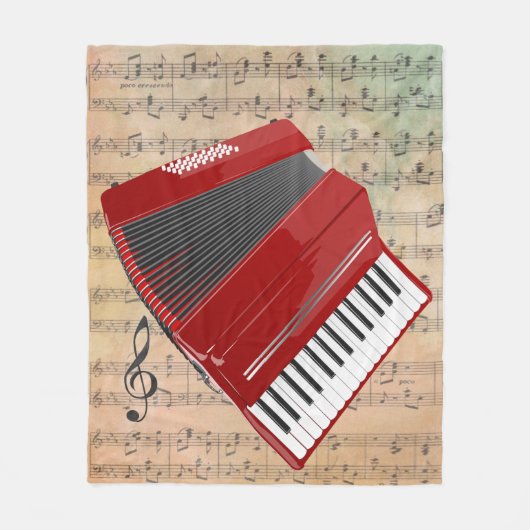 Muziek op vel met een rode cordion fleece deken (Voorkant)