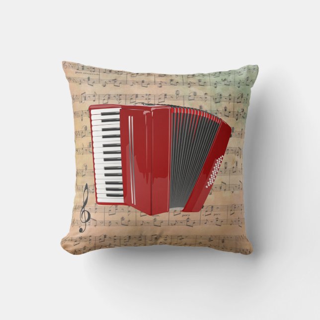 Muziek op  vel met een rode cordion kussen (Voorkant)