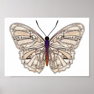 Muziek op vellen - Poster met vlinder