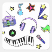 Muziek opvijzelen vierkante sticker (Voorkant)