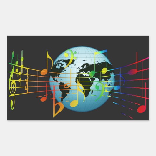 Muziek over de hele wereld rechthoekige sticker (Voorkant)