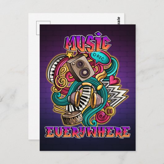 Muziek overal graffiti DJ Briefkaart (Voorkant / Achterkant)