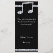 Muziek overvalt diamantshimmer op zwart huwelijk programmakaart (Achterkant)