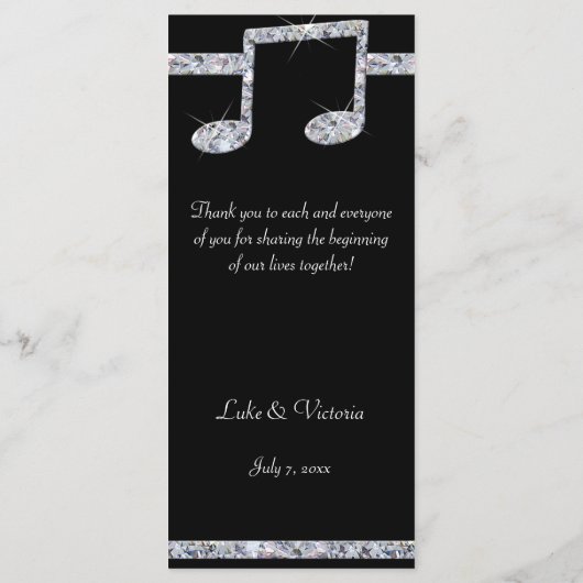 Muziek overvalt diamantshimmer op zwart huwelijk programmakaart (Achterkant)