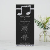 Muziek overvalt diamantshimmer op zwart huwelijk programmakaart (Staand voorkant)