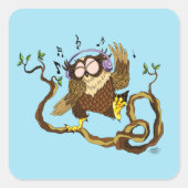 Muziek Owl Vierkante Sticker (Voorkant)