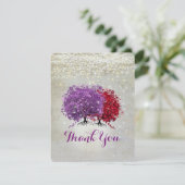 Muziek Paarse en Rode Hartblad Boom Bedankkaart (Staand voorkant)