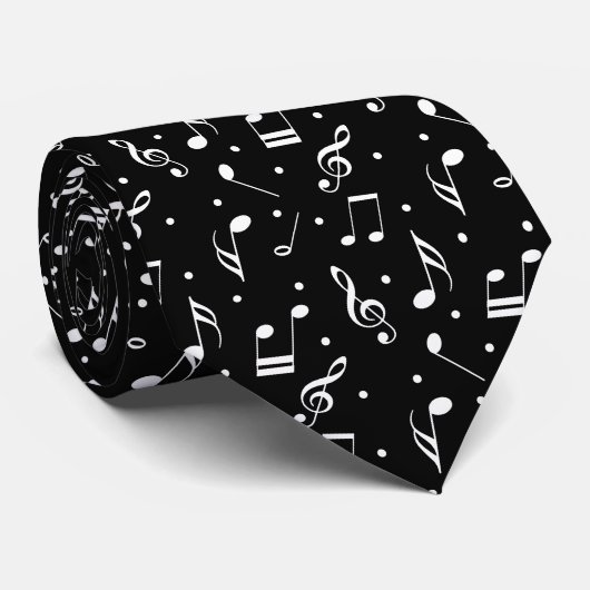 Muziek Pattern Classy Black & White Musical Stropdas (Opgerold)
