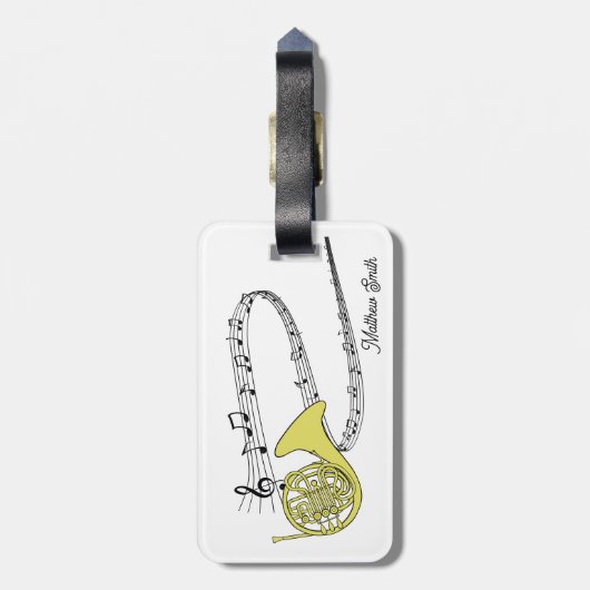 Muziek Personeel en Franse hoorntekening met Initi Bagagelabel (Achterkant verticaal)