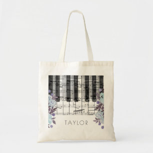 Muziek Piano Blauw Bloemennaam Tote Bag