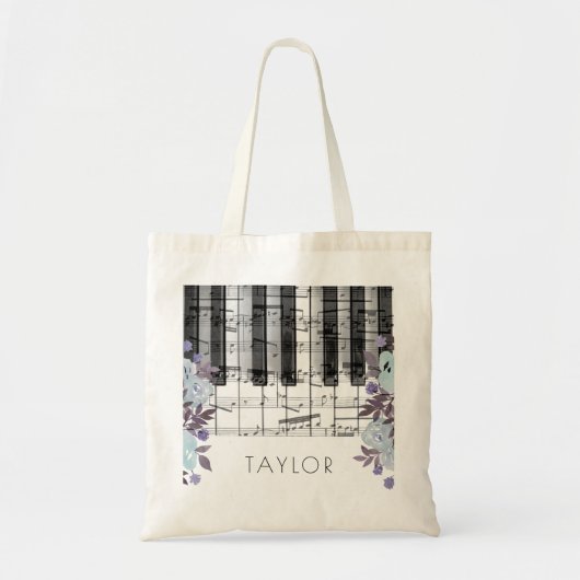 Muziek Piano Blauw Bloemennaam Tote Bag (Voorkant)