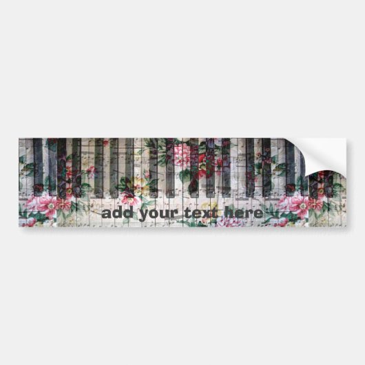 Muziek Piano  Bloemen Bumpersticker (Voorkant)