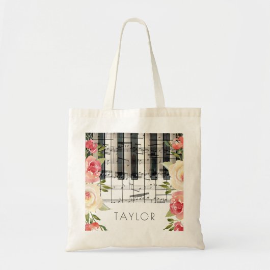 Muziek Piano Bloemen Decor Tote Bag (Voorkant)