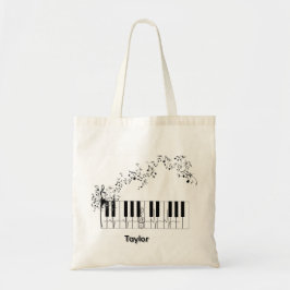 Muziek Piano Bloemen Naam canvas tas