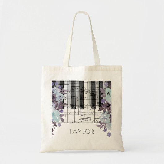 Muziek Piano Blue waterverf Flowers Tote Bag (Voorkant)