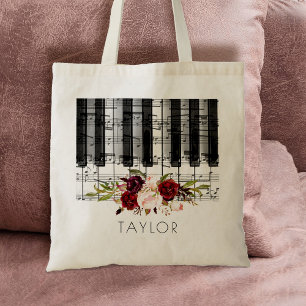 Muziek Piano Bourgondië Bloemennaam Tote Bag