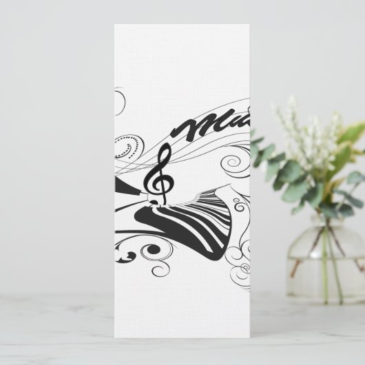 Muziek, piano en gehakt met bloemelementen kaart (Staand voorkant)