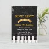 Muziek piano feest verjaardagsuitnodiging kaart (Staand voorkant)