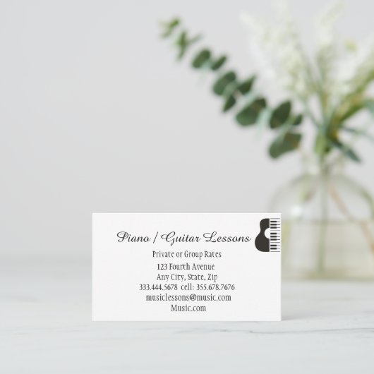 Muziek Piano Guitar Lessen Docent Instructeur Visitekaartje (Staand voorkant)