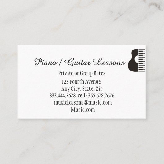 Muziek Piano Guitar Lessen Docent Instructeur Visitekaartje (Voorkant)