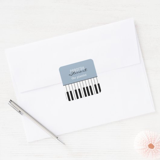 Muziek Piano Keys Docer Elegant Dusty Blue Vierkante Sticker (Envelop)