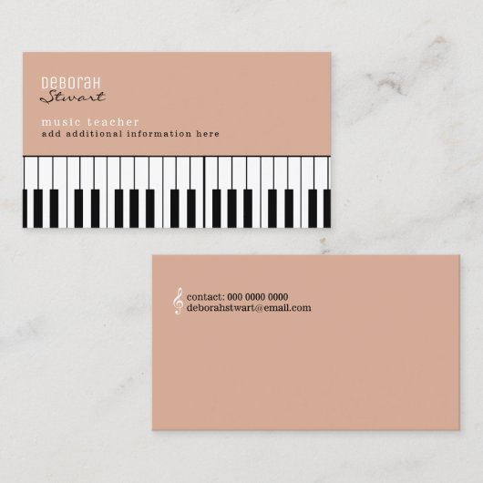 Muziek Piano-leraar Elegant Dusty Roos Visitekaartje (Voorkant / Achterkant)