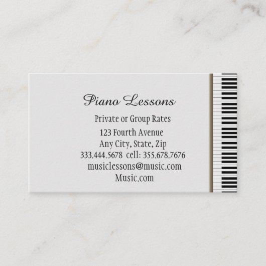 Muziek Piano Lessons Teacher Instructor Tutor Visitekaartje (Voorkant)