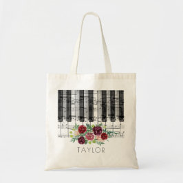Muziek Piano Marsala Rood Bloemendecor Tote Bag