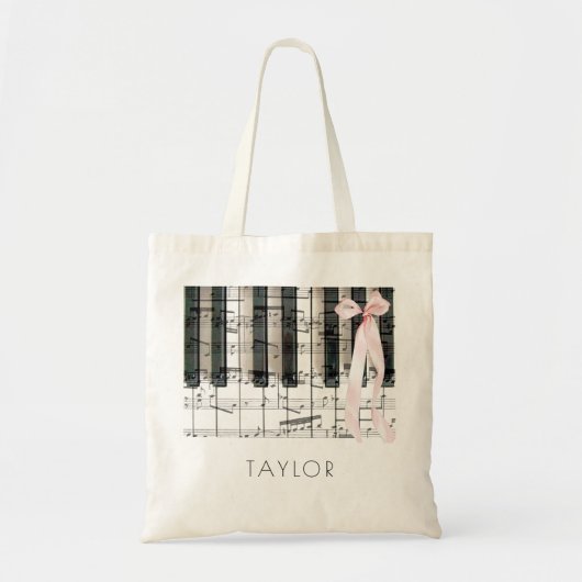 Muziek Piano Pink Ribbon Naam Tote Bag (Voorkant)