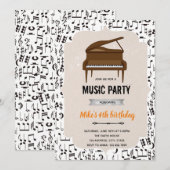 Muziek piano verjaardagsfeest thema kaart (Voorkant / Achterkant)