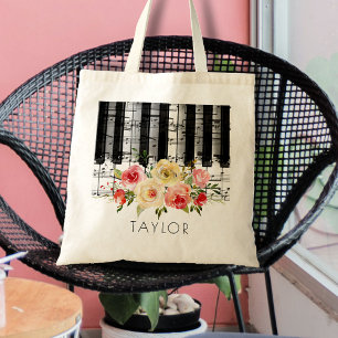 Muziek Piano waterverf Flowers Tote Bag