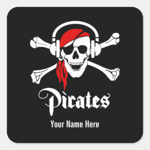 Muziek Pirate Skull Vierkante Sticker