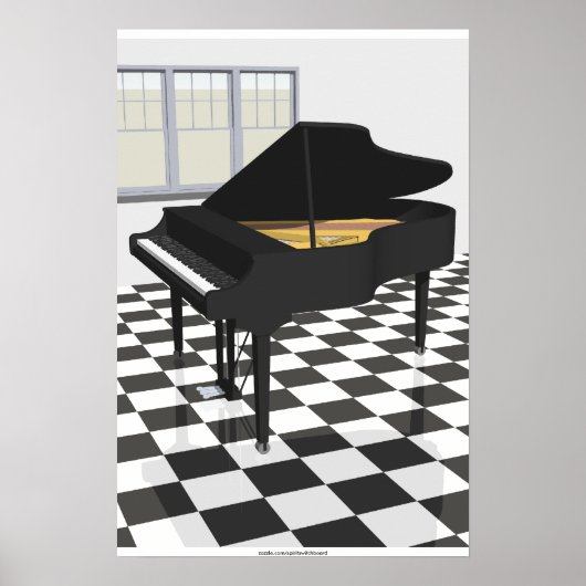 Muziek Poster: Grand Piano en Tegels: 3D-model Poster (Voorkant)