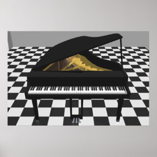 Muziek Poster: Grand Piano en Tegels: 3D-model Poster