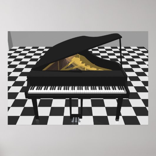 Muziek Poster: Grand Piano en Tegels: 3D-model Poster (Voorkant)