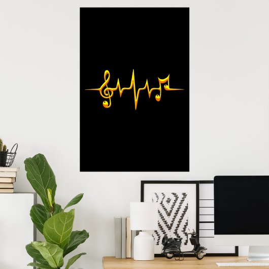 Muziek pulse Notes Clef Frequency Wave Sound Poster (Thuiskantoor)