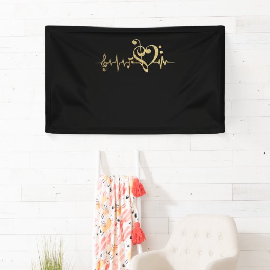 Muziek pulse Notes Clef Heartbeat Spandoek (Insitu)