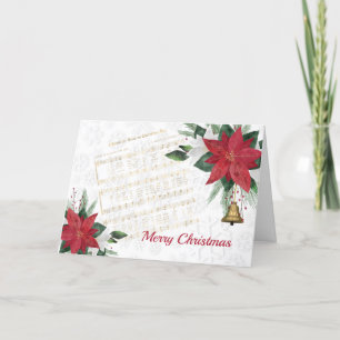 Muziek Red Poinsettia Bells Song Christmas Feestdagen Kaart