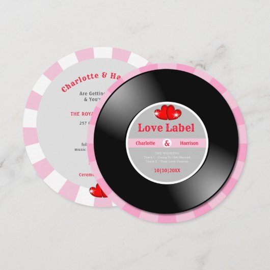 Muziek Retro Vinyl Record Huwelijksuitnodiging Kaart (Voorkant / Achterkant)