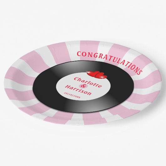 Muziek Retro Vinyl Record Wedding Papieren Bordje (Gekanteld)